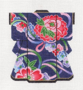 Kimono~ LEE Ribbons & Flowers Blue Oriental Medium Kimono handpainted Needlepoint Canvas