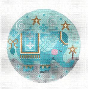 Round ~ Elephant Parade in Blue handpainted Needlepoint Canvas by CH Designs from Danji