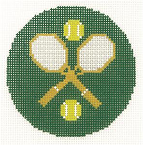 Sports Round ~ Tennis Rackets & Balls 3" Rd. 18 mesh handpainted Needlepoint Canvas Ornament by LEE