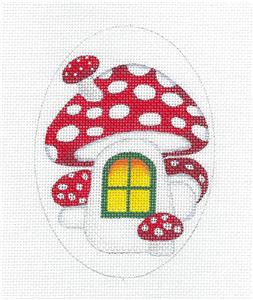 Oval ~ Red Mushroom Home Oval handpainted Needlepoint Ornament Canvas by Raymond Crawford