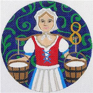 12 Days of Christmas 8 Maids Milking with STITCH GUIDE & HP Needlepoint canvas Juliemar