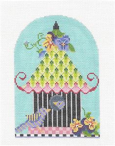 Kelly Clark ~ Birdhouse Pansy Pagoda handpainted Needlepoint Canvas by Kelly Clark