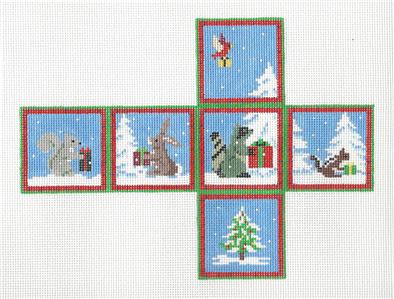 Christmas Cube ~ Forest Friends with Gifts CUBE handpainted Needlepoint Canvas by Susan Roberts