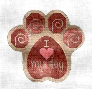 Dog ~ Dog Paw Print "I Love My Dog" Paw Print handpainted Needlepoint Canvas by CH Designs - Danji