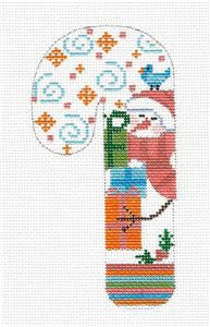Medium Candy Cane Snowman, Gifts & Bird HP Needlepoint Canvas CH Designs - Danji