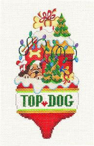 Dog Ornament ~ TOP DOG Christmas Ornament handpainted Needlepoint Canvas by Strictly Christmas