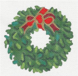 Round~Christmas Wreath to Trim Yourself handpaint Needlepoint Ornament Juliemar