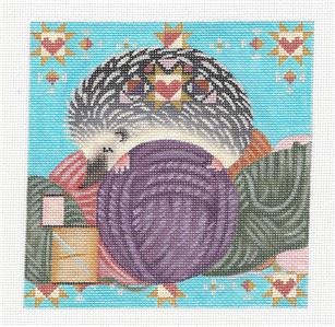 Hedgehog Canvas ~ YARN HOG Hedgehog with Knitting Balls handpainted Needlepoint Canvas by ASHLEY ~ S. Roberts