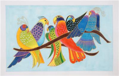 Bird Canvas ~ 6 Tropical Songbirds 18 mesh handpainted Needlepoint Canvas by Laurel Burch from Danji