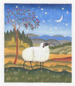 Canvas ~ Folk Sheep & Night Moon HP Needlepoint Canvas by Diane Pedersen from  P.Pony