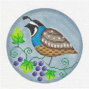 MONTH Round ~ August Quail handpainted Needlepoint Canvas by Rebecca Wood