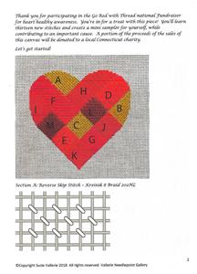 Patchwork Heart handpainted Needlepoint Canvas & STITCH GUIDE by Suzie Vallerie