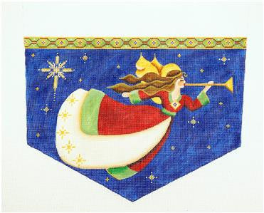 Stocking Cuff ~ Trumpeting Angel  Stocking CUFF handpainted Needlepoint Canvas by Rebecca Wood