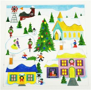 Christmas Canvas ~ Christmas Village handpainted Needlepoint Canvas by Raymond Crawford