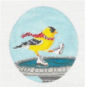 Bird Oval ~ Goldfinch Ice Skating on a Bird Bath handpainted 18 Mesh Needlepoint Canvas by Scott Church