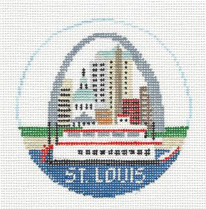 Travel Round ~ St. Louis, Missouri ~ Arch handpainted Needlepoint Canvas by Kathy Schenkel