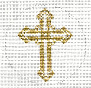 Cross ~ Elegant Metallic Gold CROSS 3" Rd. handpainted 18 Mesh Needlepoint Canvas by LEE