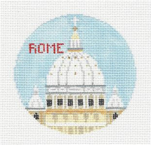 Travel Round ~ ROME, ITALY 4" Rd. handpainted 18 Mesh Needlepoint Canvas by Kathy Schenkel