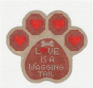 Dog ~ Dog Paw Print Love is a Wagging Tail HP Needlepoint Canvas CH Designs -Danji