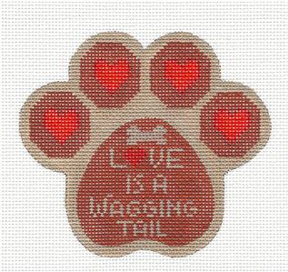 Dog ~ Dog Paw Print Love is a Wagging Tail HP 18 Mesh Needlepoint Canvas by CH Designs -Danji