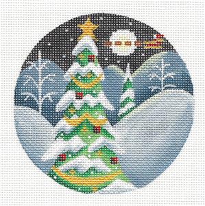 Round ~Tall Christmas Tree Ornament handpainted Needlepoint Canvas Rebecca Wood~MAY NEED TO BE SPECIAL ORDERED
