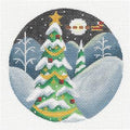Round ~Tall Christmas Tree Ornament handpainted Needlepoint Canvas Rebecca Wood~MAY NEED TO BE SPECIAL ORDERED