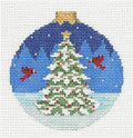 Christmas ~ Cardinals Decorating Their Christmas Tree 18 Mesh handpainted Needlepoint Ornament by Susan Roberts