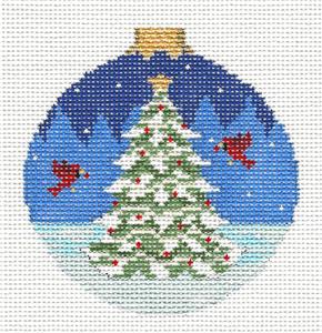 Christmas ~ Cardinals Decorating Their Christmas Tree 18 Mesh handpainted Needlepoint Ornament by Susan Roberts