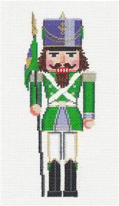 Nutcracker ~ Banner Guard in Green with Flag Nutcracker handpainted Needlepoint Ornament Susan Roberts