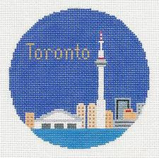 Travel Round ~ TORONTO, CANADA handpainted 4.25" Needlepoint Canvas Ornament by Silver Needle