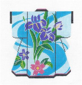 Kimono ~ Purple Iris Blossoms on Blue MED. Kimono handpainted Needlepoint Canvas by LEE