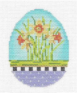 Kelly Clark - Easter Daffodil Garden Egg handpainted Needlepoint Canvas by Kelly Clark