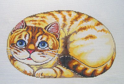Cat Canvas ~ Yellow Tiger Stripes Cat Pillow or Framed handpainted Needlepoint Canvas 13m LEE