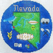 Travel Round ~ NEVADA handpainted 4.25" Needlepoint Canvas Ornament by Silver Needle