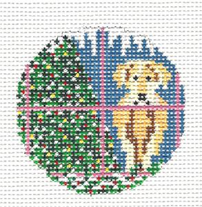 Dog Round ~ Yellow Lab Dog in Window handpainted 13 mesh, 3" Needlepoint Canvas Needle Crossings