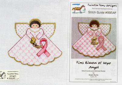 Angel ~ Pink Breast Cancer Angel handpainted Needlepoint Canvas & STITCH GUIDE Painted Pony