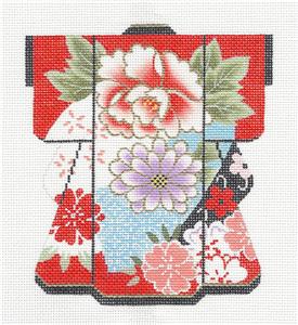 Kimono~ LEE Elegant Multi-Floral MED. Kimono handpainted Needlepoint Canvas