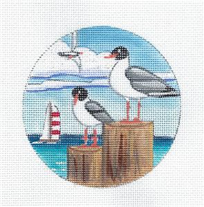 Bird Canvas ~ Seagulls at the Seashore handpainted 18 mesh Needlepoint Canvas Alice Peterson