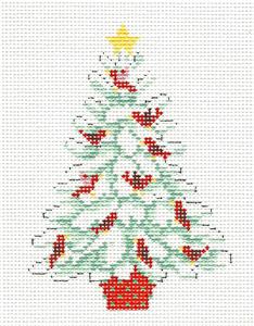 Christmas ~ Christmas Tree Cardinals Tree in Snow handpainted Needlepoint Canvas by Susan Roberts