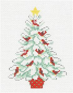 Christmas ~ Christmas Tree Cardinals Tree in Snow handpainted 18 Mesh Needlepoint Ornament Canvas by Susan Roberts