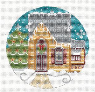 Village Series ~ Yellow House in Snow handpainted Needlepoint Canvas Ornament by CH Designs Danji