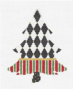 Kelly Clark Tree ~ Black & White Harlequin handpainted Needlepoint Ornament Canvas Kelly Clark