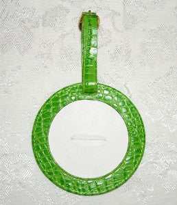 Accessory ~ LUGGAGE ID TAG Green textured Leather for 3" Round Needlepoint Canvas by LEE