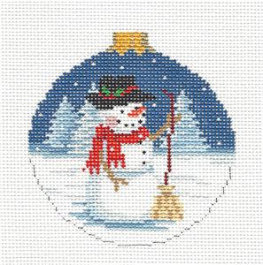 Christmas ~ Snowman in the Snow 3.5" Ornament handpainted Needlepoint Canvas by Susan Roberts