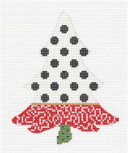 Kelly Clark Tree ~ Black & White Polka Dots handpainted Needlepoint Ornament Canvas