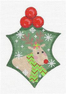 Holly ~ Holly with Reindeer & STITCH GUIDE handpainted Needlepoint Canvas ~ Danji