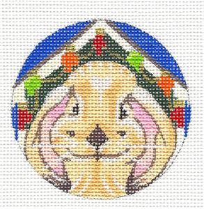 Christmas Round ~ Bunny Decorating His Hutch Needlepoint Ornament by Kamala from Juliemar 3"Rd.