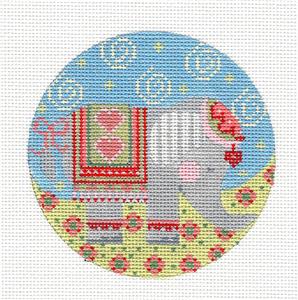 Round ~ Elephant Parade in Gray HP Needlepoint Canvas by CH Designs from Danji