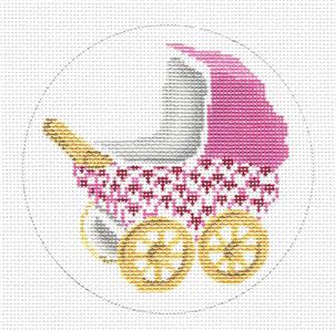 Baby ~ Pink Fishnet Baby Girl Carriage handpainted Needlepoint Canvas by Edie & Ginger