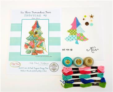 Kelly Clark Tree - Pink Tropics Crazy , Fibers & STITCH GUIDE handpainted Needlepoint Canvas SET
